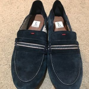 Ellen DeGeneres navy suede loafers